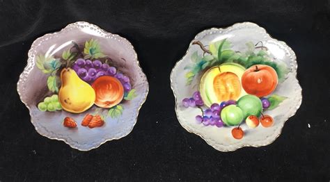 Pair Of Vintage 8 Lefton China Hand Painted Fruit Design Plate W Gold