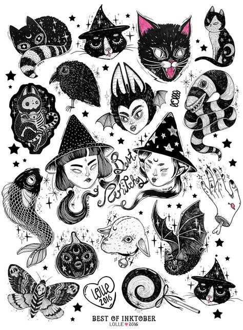 An Image Of Halloween Stickers With Cats And Witches On Them In Black