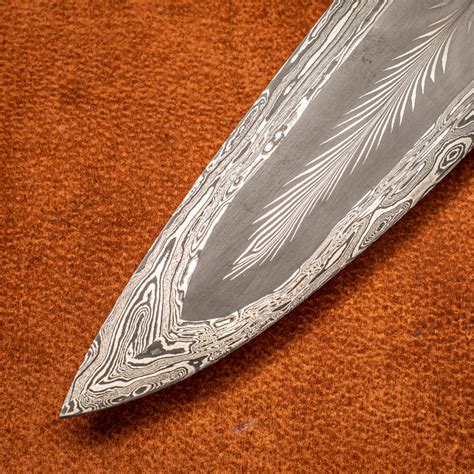 105 Feather Damascus Kitchen Knife Ref913 Owen Bush Bushfire Forge