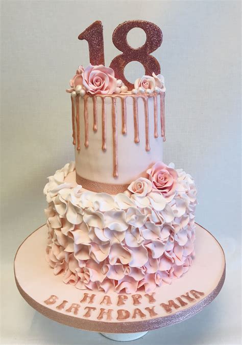 Blush Pink And Rose Gold 18th Birthda Cake With Ombre Ruffle Bottom
