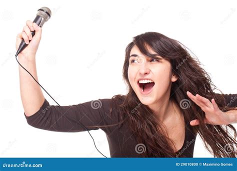 Woman Holding A Microphone And Singing Loud Stock Photo Image Of Face
