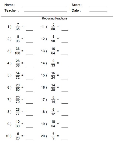 Math Worksheet 6th Grade Fractions
