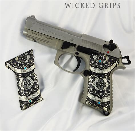Beretta 92 Compact Pistol Grips Black Lace Wicked Grips Custom