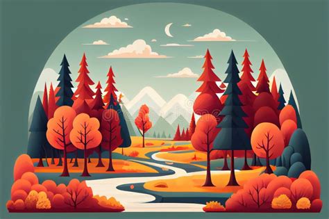 Illustration Autumn Forest Minimalism Generative Ai Stock Photo