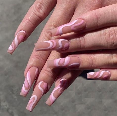 Matte Abstract Pink Swirl Nude Press On Nails False Nails Etsy