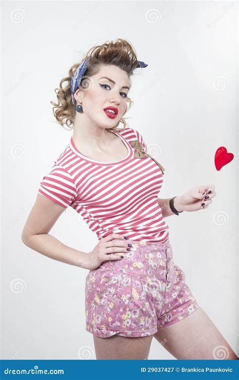 Pin Up Girl With Valentines Heart Stock Image Image Of Caucasian