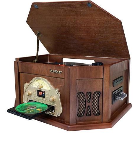 Boytone Bt 25mb 8 In 1 Natural Wood Classic Turntable Stereo System