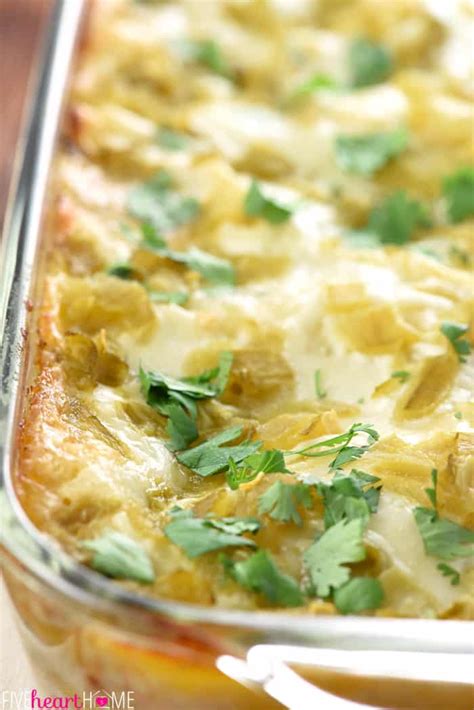 Return the onion and pepper mixture to the pan, add half of the enchilada sauce, and drained kidney beans, season well and cook for a further minute. Chicken Enchilada Casserole • FIVEheartHOME