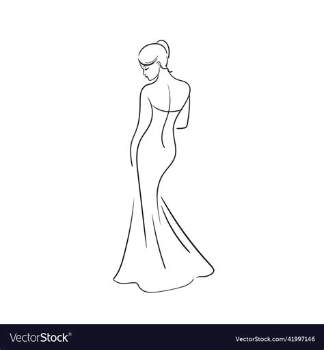 Silhouette Of A Beautiful Woman In A Dress Stock Vector Image