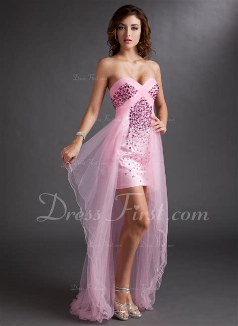 Sheathcolumn Sweetheart Asymmetrical Charmeuse Tulle Prom Dress With