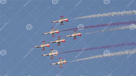 Turkish Stars Aerobatic Team In 7 Aircraft Formation Top View Editorial