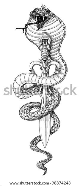 Snake Sword Detailed Pencil Drawing Stock Vector Royalty Free