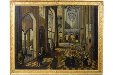 18th Century Flemish Oil Painting With The Interior Of Antwerp