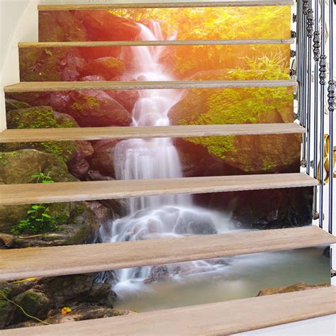3d waterfall stairs tile risers mural vinyl decal wallpaper 6pcs stickers decor stair stickers