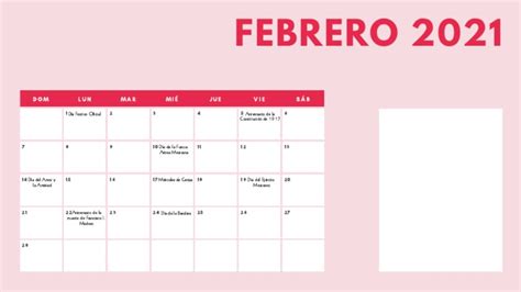Calendario Febrero 2021 Dias Festivos En Mexico Pdf