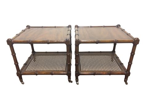 Perfect for entry way or next to bed / sofa Vintage Faux Bamboo & Cane Side Tables - A Pair | Chairish