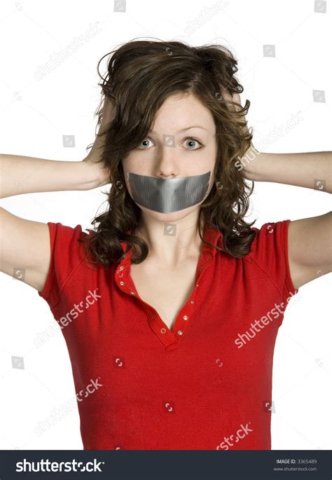 Teenage Girls Mouth Covered By Duct Foto Stok Shutterstock