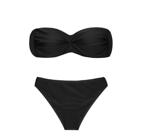 Brazilian Fixed Scrunch Bikini In Plain Black Set Preto Bandeau Pli