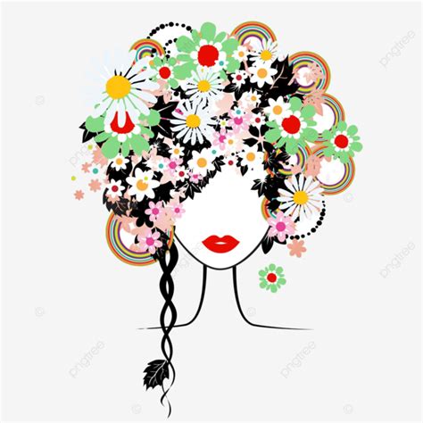 وجه امرأة تصفيفة الشعر الأزهار تصميم نموذج الإبداع المتجه التصميم إِبداع نموذج Png والمتجهات