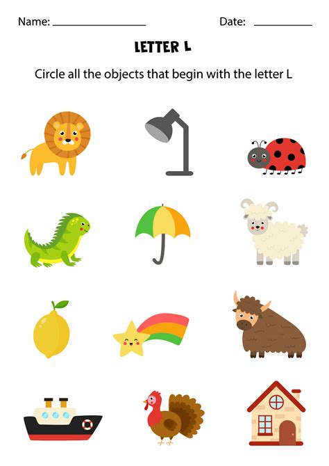 Letter Recognition For Kids Circle All Objects That Start With L