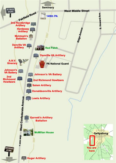 Tour Map Of West Confederate Avenue Part 1 At Gettysburg