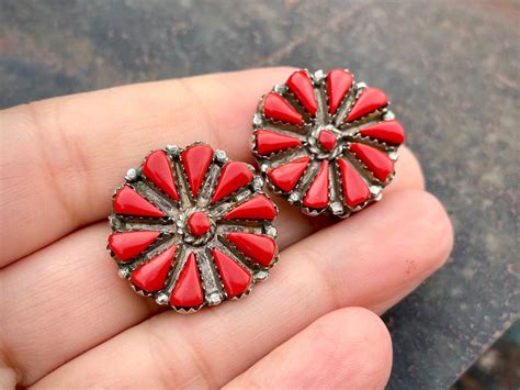 Vintage Coral Cluster Clip On Earrings Vintage Zuni Petit Point