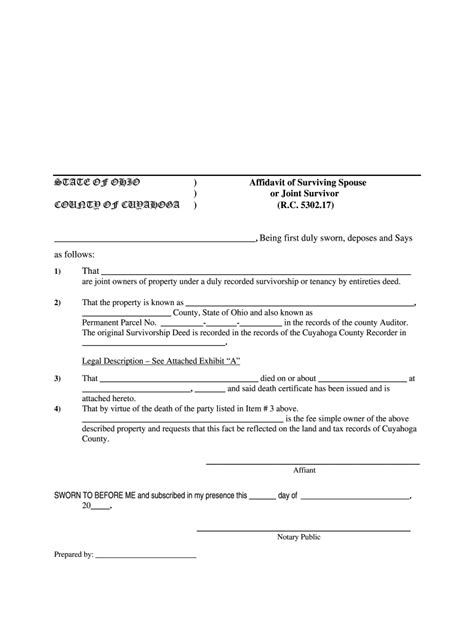 Affidavit Of Surviving Spouse Ohio Fill Out And Sign Online Dochub