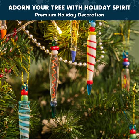 set of 12 colorful glass icicle ornaments for christmas tree decoratio