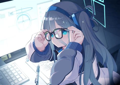 Anime Anime Girls Glasses Blue Eyes Computer Wallpaper Resolution 1518x1075 Id 1364654