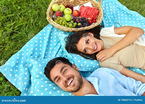 happy couple in love on romantic picnic in park relationship stock image image of outdoors