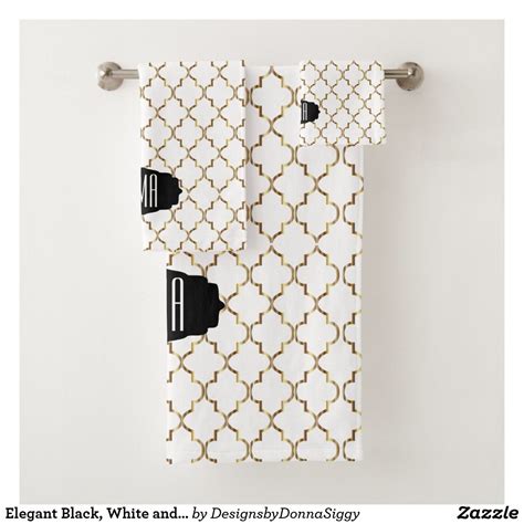 Black gold bathroom accessories space aluminum soap basket. Elegant Black, White and Gold Quatrefoil Patterns Bath Towel Set | Zazzle.com | Patterned bath ...
