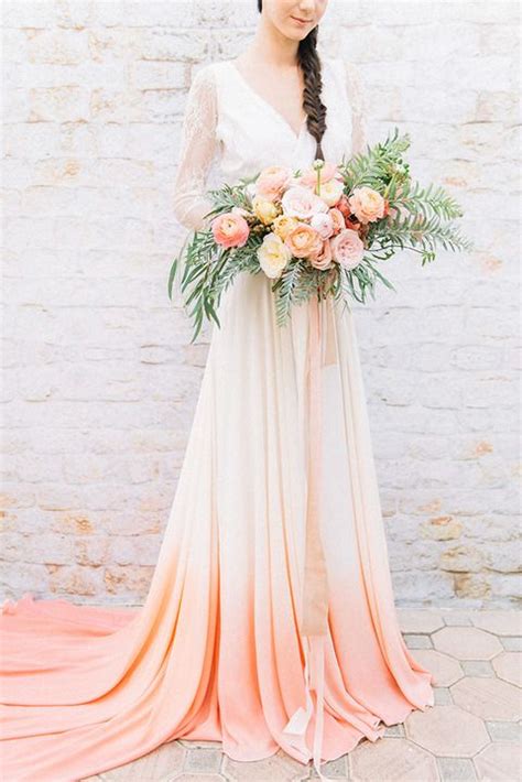 Dip Dye Wedding Ideas In Ombre Peach And Coral Dip Dye Wedding Dress