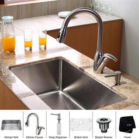 Kraus Kitchen Combo Set Stainless Steel 30 Inch Undermount Sink With