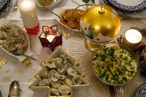 This holiday, which falls on december 24th, is celebrated all over the world and is treated as either a holiday in its own right or as part of the greater christmas tradition. Traditional Polish Food For Christmas Eve Stock Image ...
