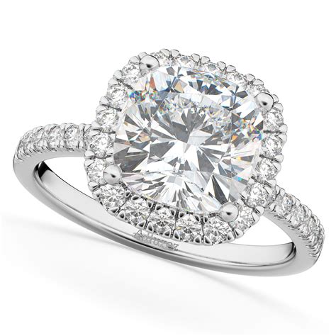 Cushion Cut Halo Moissanite Diamond Engagement Ring 14k White Gold 2
