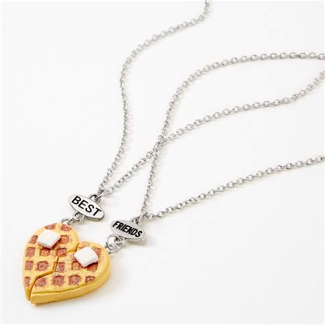 Claires Best Friends Silver Waffle Heart Pendant Necklaces 2 Pack