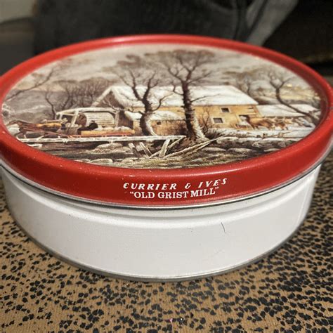 Vtg Currier And Ives Round Cookie Tin~winter In The Country~ For Sale In