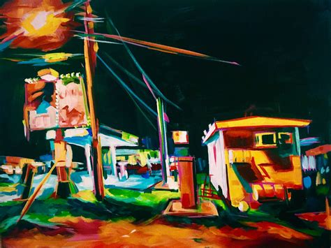 Austin Texas Landscape Painting At Night Acrylic On Canvas Painting