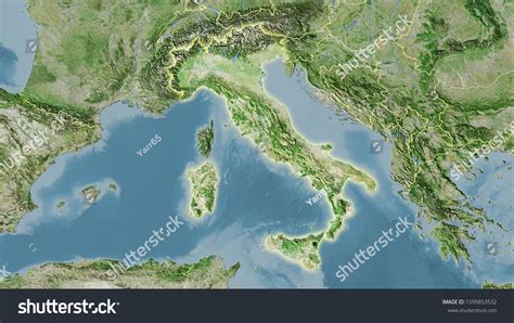 Italy Area On The Satellite D Map In The Stereographic Projection Raw