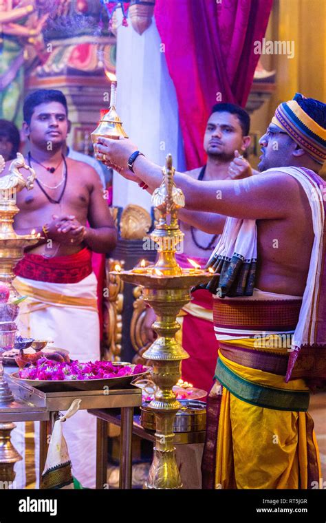 Hindu Priest Performing Ritual During Navarathri Celebrations Sri Maha