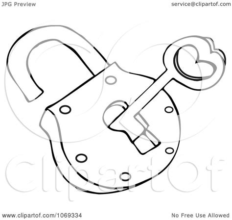 The bail is a dazzling key or lock !! Clipart Outlined Skeleton Key And Padlock - Royalty Free ...