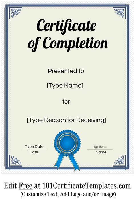 Free Customizable Printable Certificates Of Completion Free Printable
