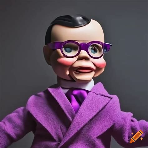 Detailed Image Of A Ventriloquist Dummy Wearing A Sweater And Purple