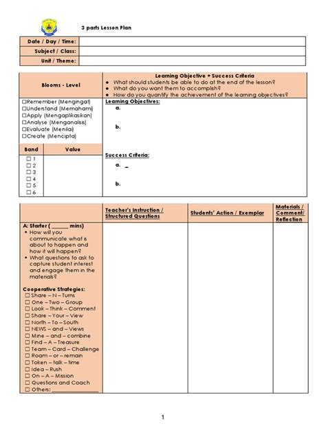 What Are The Main Parts Of A Lesson Plan Printable Templates