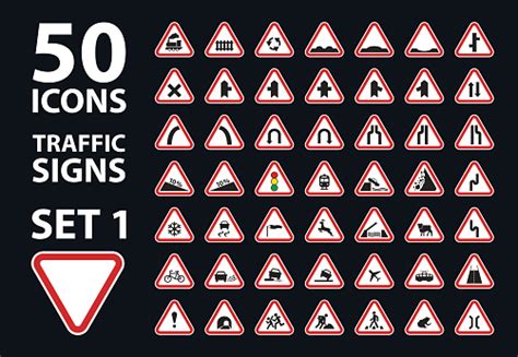 Vector Collection Of Traffic Warning Sign Red Triangle Road Set Stock