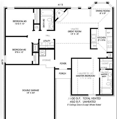 1100 Square Foot House Plan Layout One Level House Plans Bedroom
