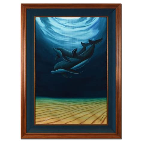 Wyland A Dolphin Love With Reef Framed Original Oil Painting 32