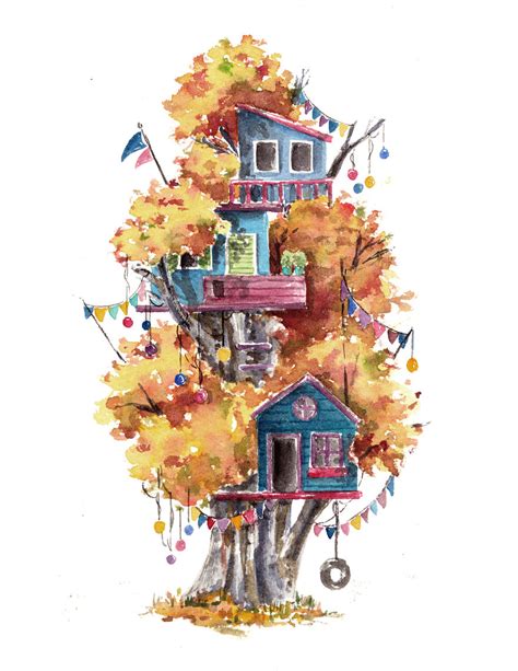 I Use Watercolours To Paint Whimsical Tree Houses Bored Panda