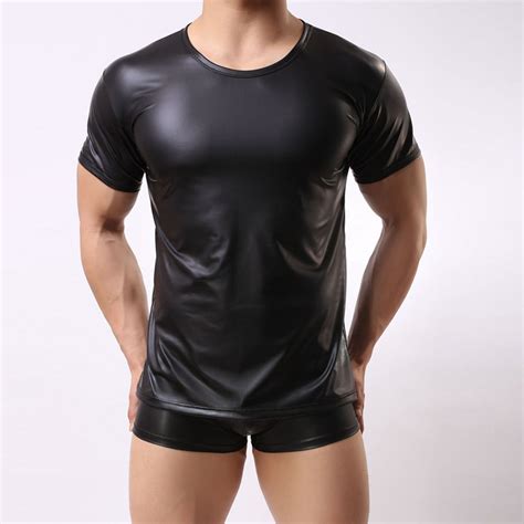 Fitness Men Tank Tops Skinner Sexy Faux Leather Tank Tops Vest