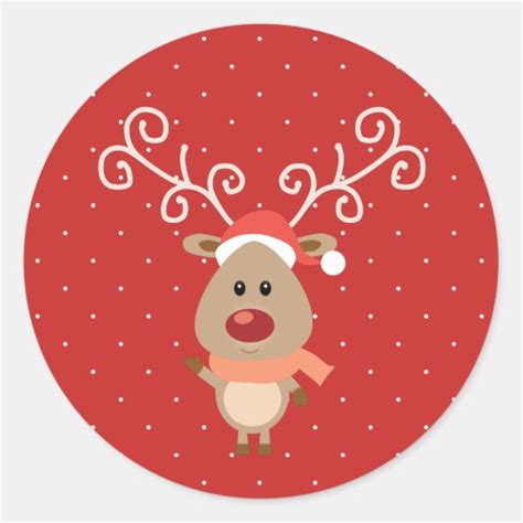 Cute Rudolph The Red Nosed Reindeer Cartoon Classic Round Sticker